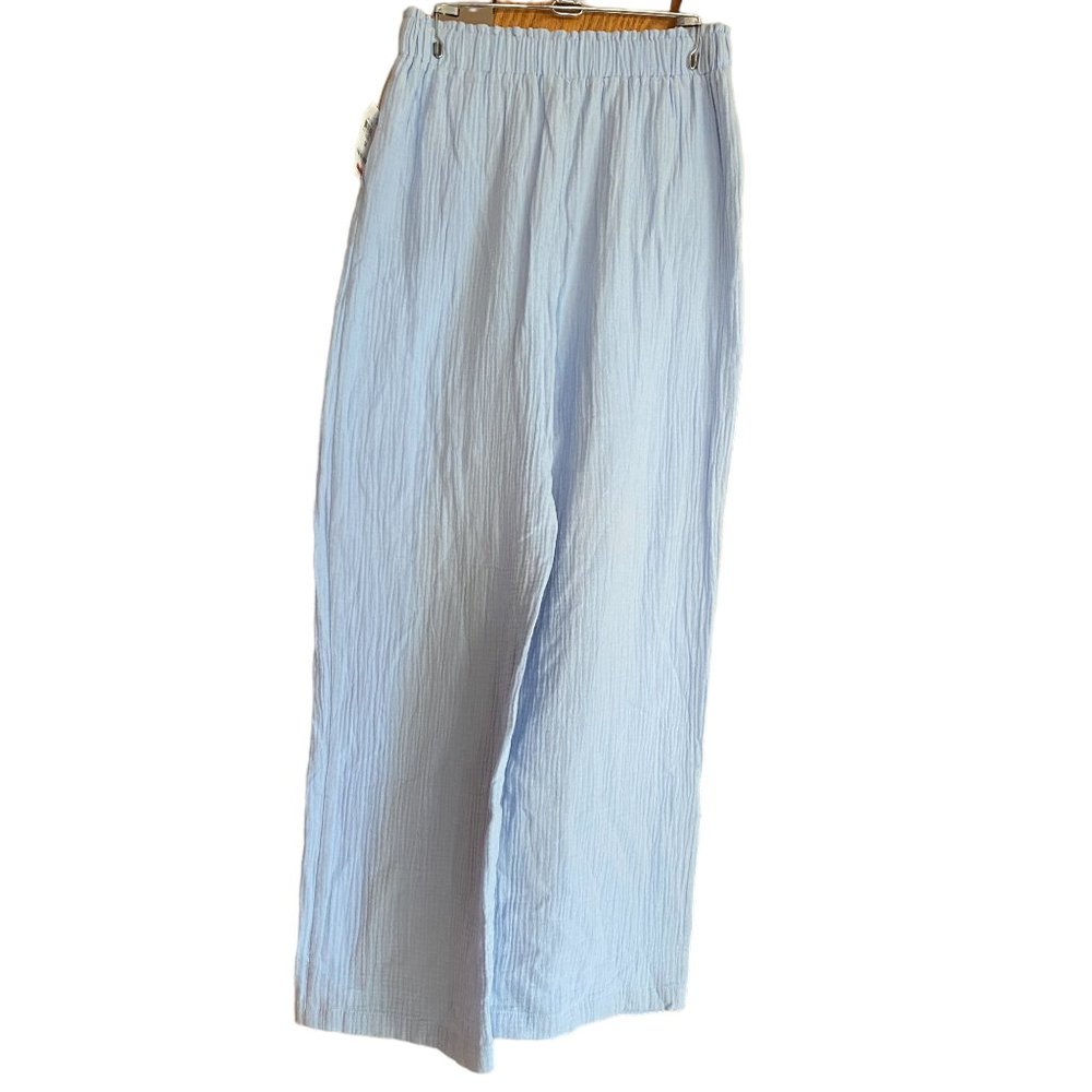 NWT And Now This Gauze Wide Leg Pants Blue Pull-On Coastal Resortwear Vacation-M - Picture 7 of 13